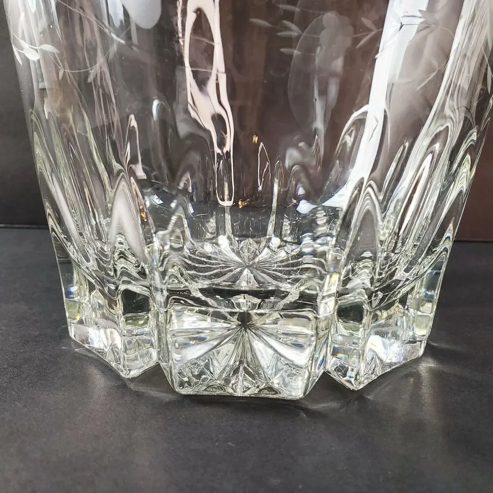 Vtg Ice Bucket Heritage By Princess House Etched Flower Pattern Elegant Barware